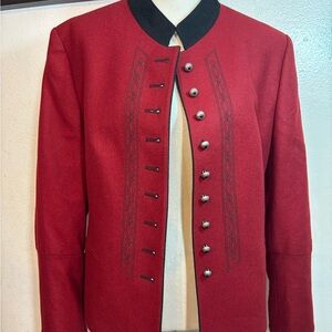 Red Military Style Jacket with Black Accents